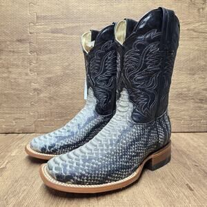 Womens Alfa Square Toe Boots Python Print White Black Size 5.5 US 22.5 Mex